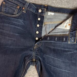 Mens Levi's 501 Button Fly Jeans | 2008 Leather Patch | 35x32 | Dark Wash